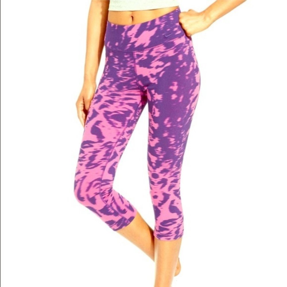 NIKE Womens Sz  Large Dri-Fit Cotton Tie-Dye Purple Tight Crop Capri Leggings